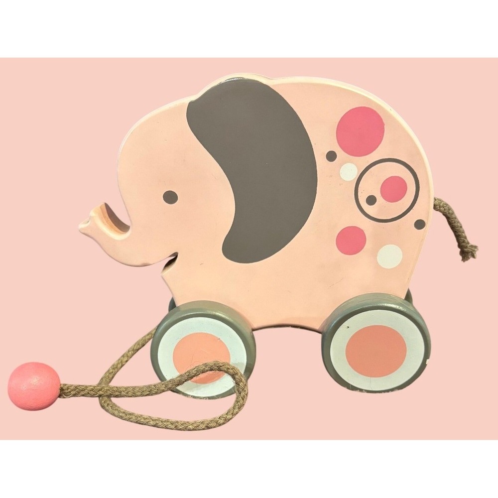 Migi Teleflora Wooden Elephant Decorative Pull Figurine Pink Grey Nursery
